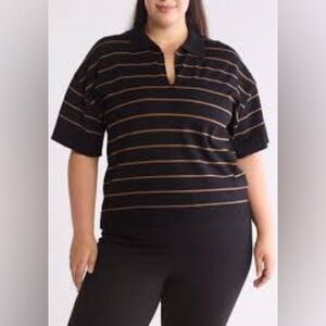 Max Studio Johnny Collar Stripe Knit Polo Sweater